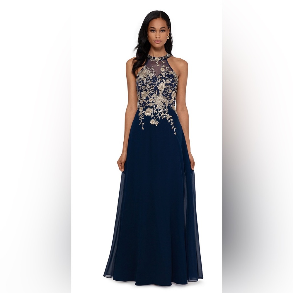 Betsy & Adam embellished navy gown